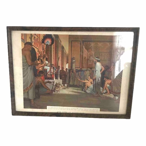 The Code of Hammurabi Original Medical Ancient Mesopotamia Lithograph Art Framed